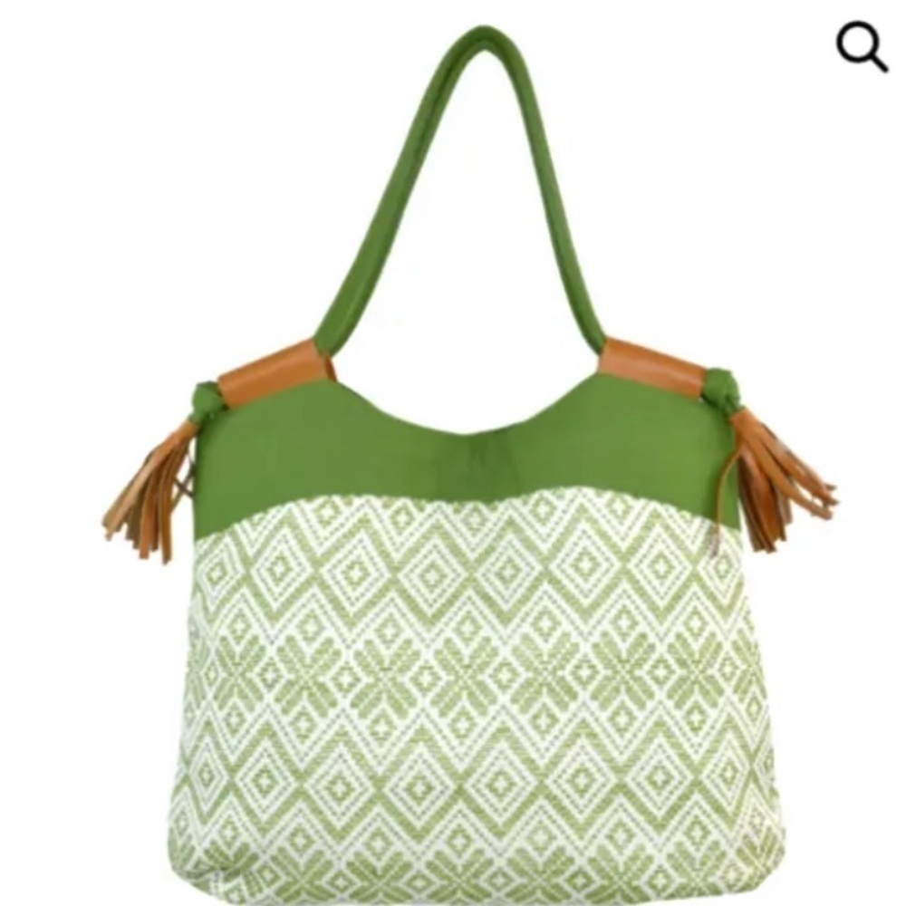 New w Tags Dupatta Designs Ashanti Bag Purse Tote Aztec Geo Green Summer Beach